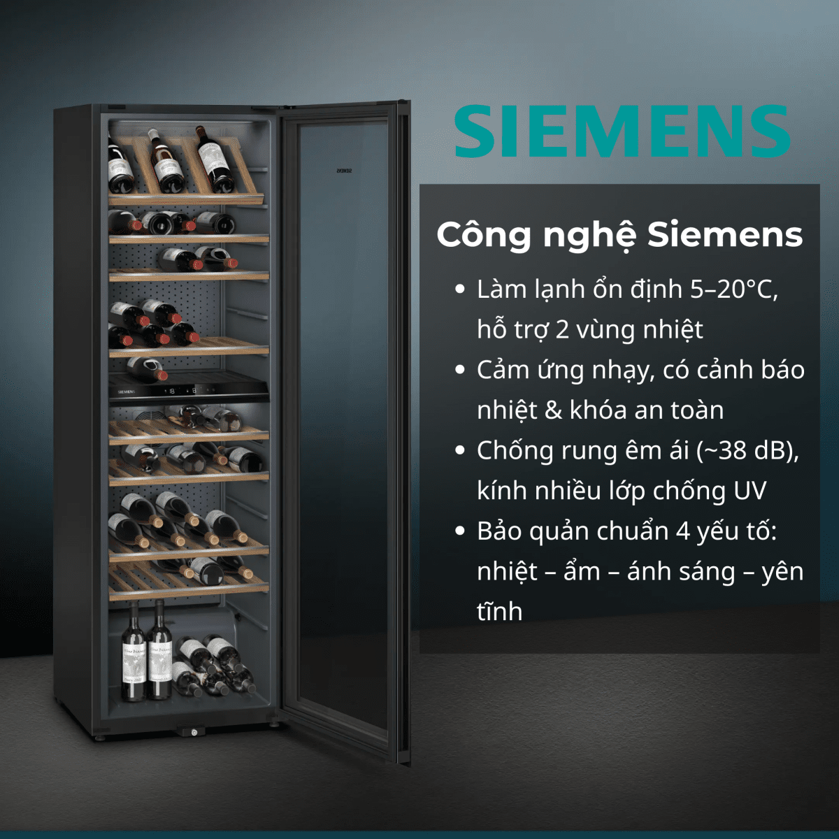 Tủ bảo quản rượu Siemens làm lạnh ổn định với công nghệ mới